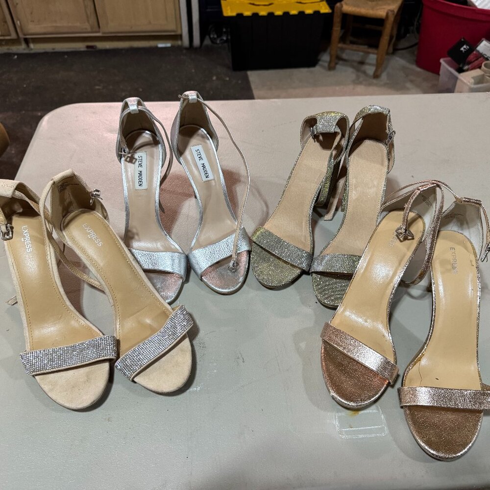 Lot of Four womens size 10 dressy heels 2 pair of Express Steven Madden glitter